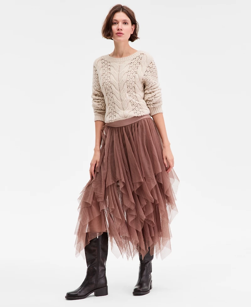 Lucky Brand Women's Tiered Ruffle Mesh Skirt