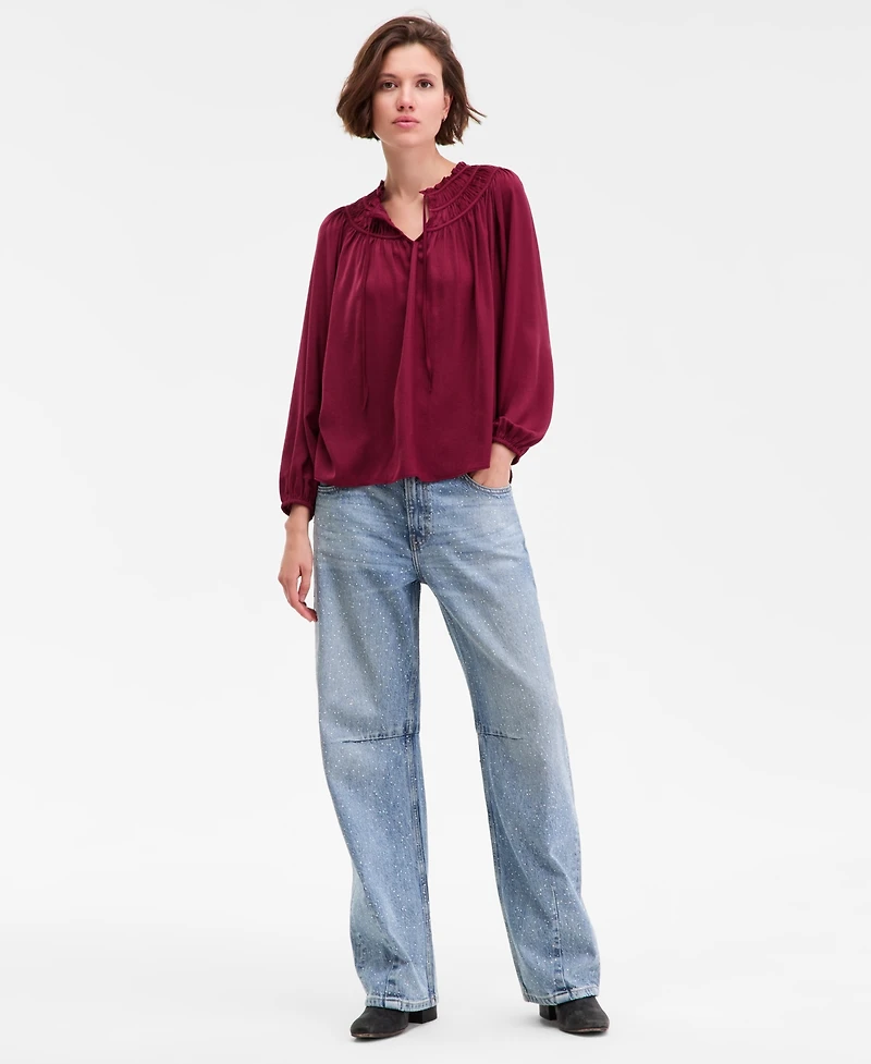 Lucky Brand Women's Ruched Long-Sleeve Peasant Top