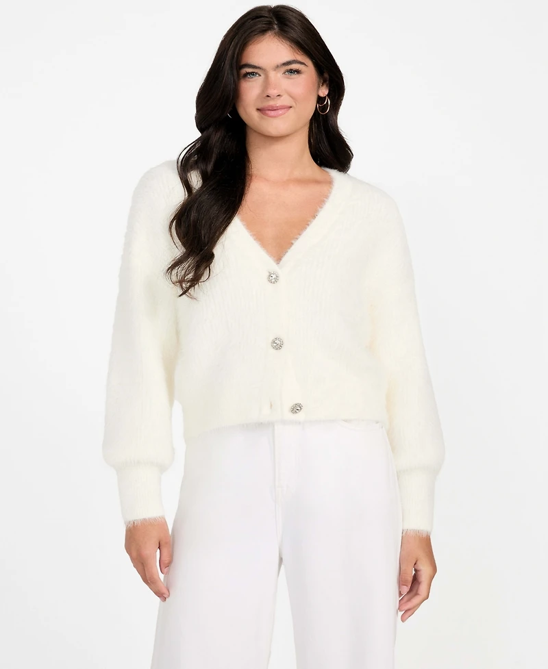 Guess Women's Keyla Rhinestone-Button Cardigan Sweater