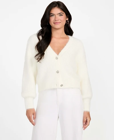 Guess Women's Keyla Rhinestone-Button Cardigan Sweater