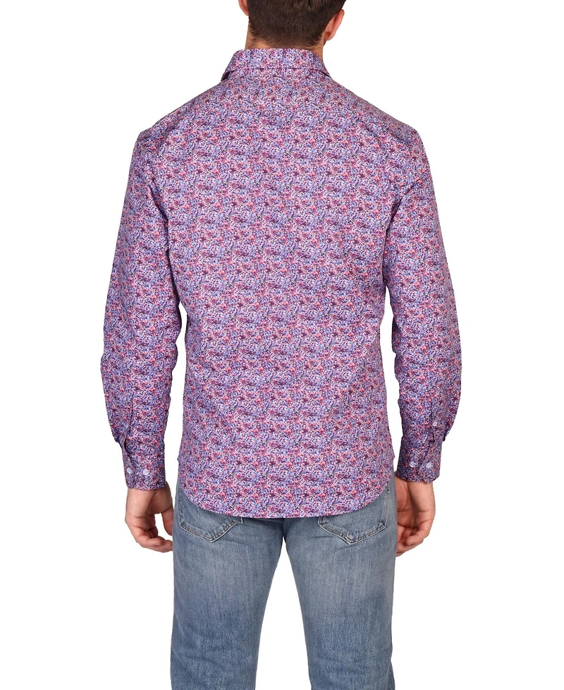 Tailorbyrd Men's Crimson Floral Long Sleeve Shirt