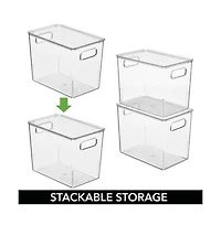 mDesign Slim Plastic Stacking Kitchen Bin Box, Handles/Lid, 6 Pack, Clear, Usa Made