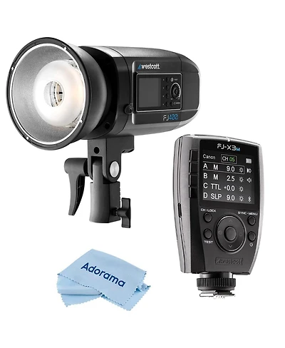 Westcott FJ400 400Ws Strobe with Ac/Dc Battery, Bundle with Westcott Fj-X3 M Universal Wireless Flash Trigger, Microfiber Cloth