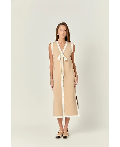English Factory Women's Knit Midi Dress With Ribbon Tie
