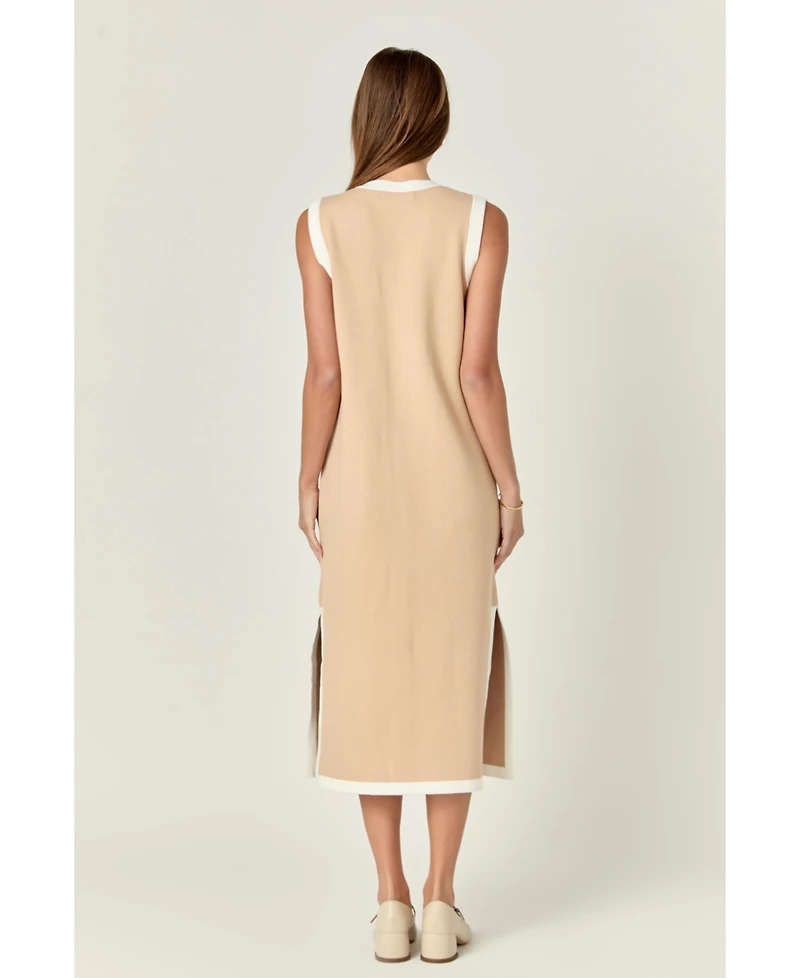 English Factory Women's Knit Midi Dress With Ribbon Tie