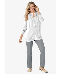 Woman Within Plus Long-Sleeve Pointelle Cardigan