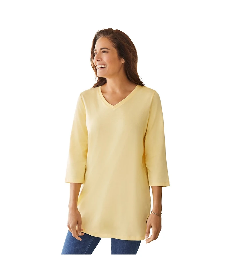 Woman Within Plus Perfect Three-Quarter Sleeve V-Neck Tunic