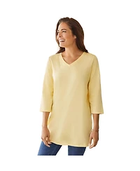 Woman Within Plus Perfect Three-Quarter Sleeve V-Neck Tunic