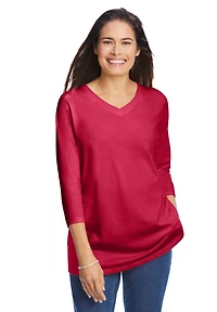 Woman Within Plus Perfect Three-Quarter Sleeve V-Neck Tee