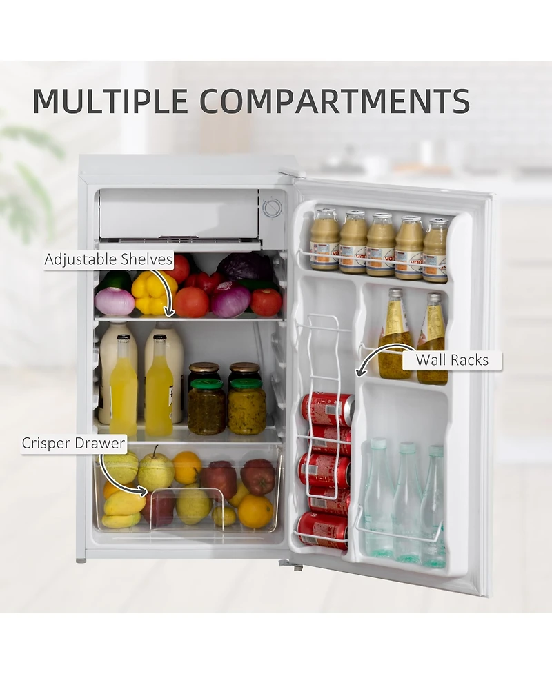 Homcom 3.2 Cu.Ft Compact Refrigerator with Adjustable Thermostat,