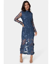 Bebe Women's 3D Floral Mock Neck Midi Dress