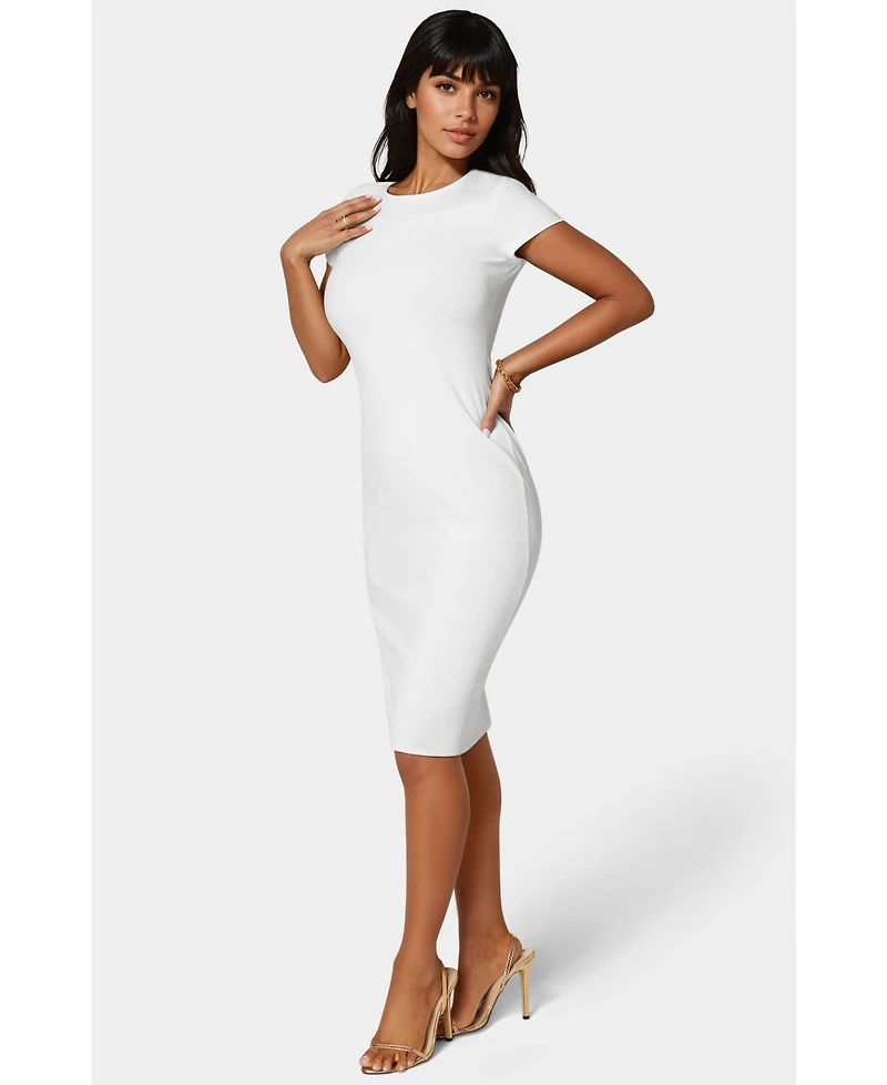 Bebe Women's Short Sleeve Midi T-Shirt Rib Dress