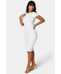 Bebe Women's Short Sleeve Midi T-Shirt Rib Dress