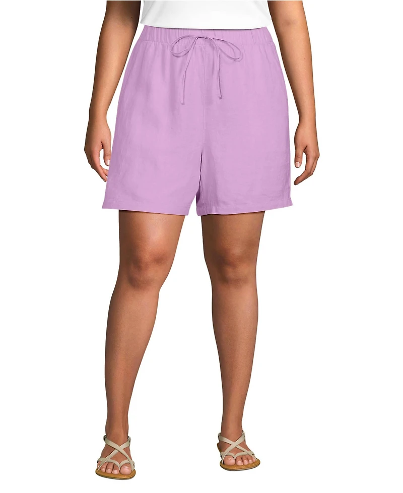 Lands' End Women's Plus Linen High Rise Pull On 7" Shorts