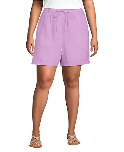 Lands' End Women's Plus Linen High Rise Pull On 7" Shorts