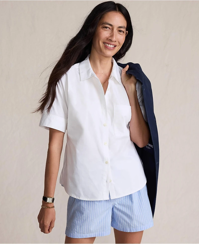 Lands' End Women's Cooling Elbow Sleeve Button Front Shirt