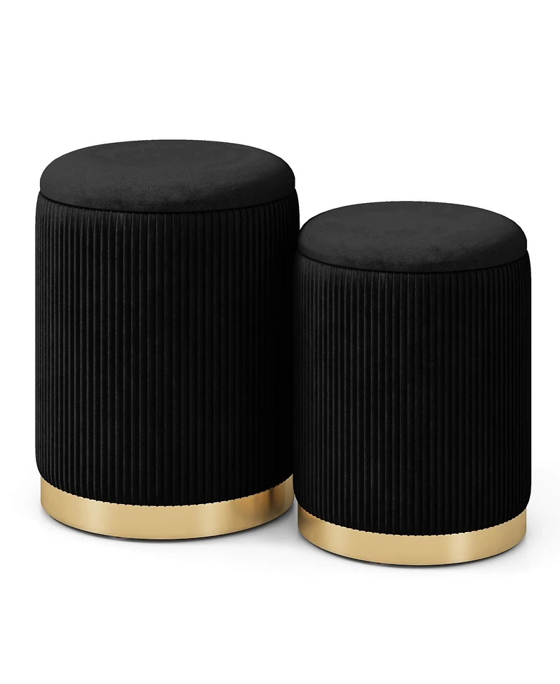 Velvet Storage Ottoman Set of 2 Modern Round Ottoman with Storage for Living Room