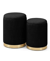 Velvet Storage Ottoman Set of 2 Modern Round Ottoman with Storage for Living Room