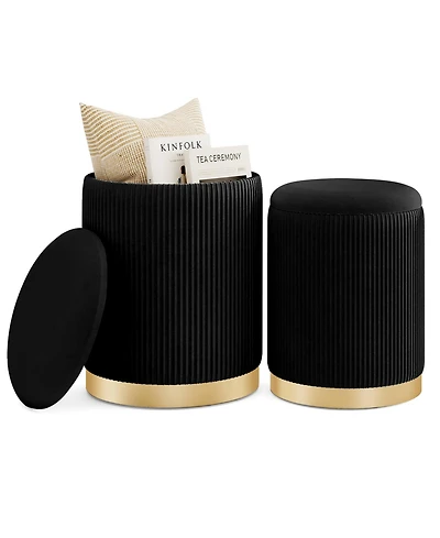 Velvet Storage Ottoman Set of 2 Modern Round Ottoman with Storage for Living Room