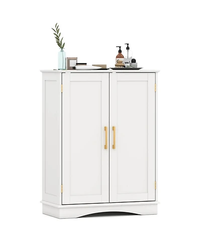 Costway Floor Storage Cabinet Modern Storage Organizer with Adjustable Shelves &2 Doors