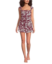 Lands' End Women's Smoothing Square Neck Ruched Swim Dress Swimsuit