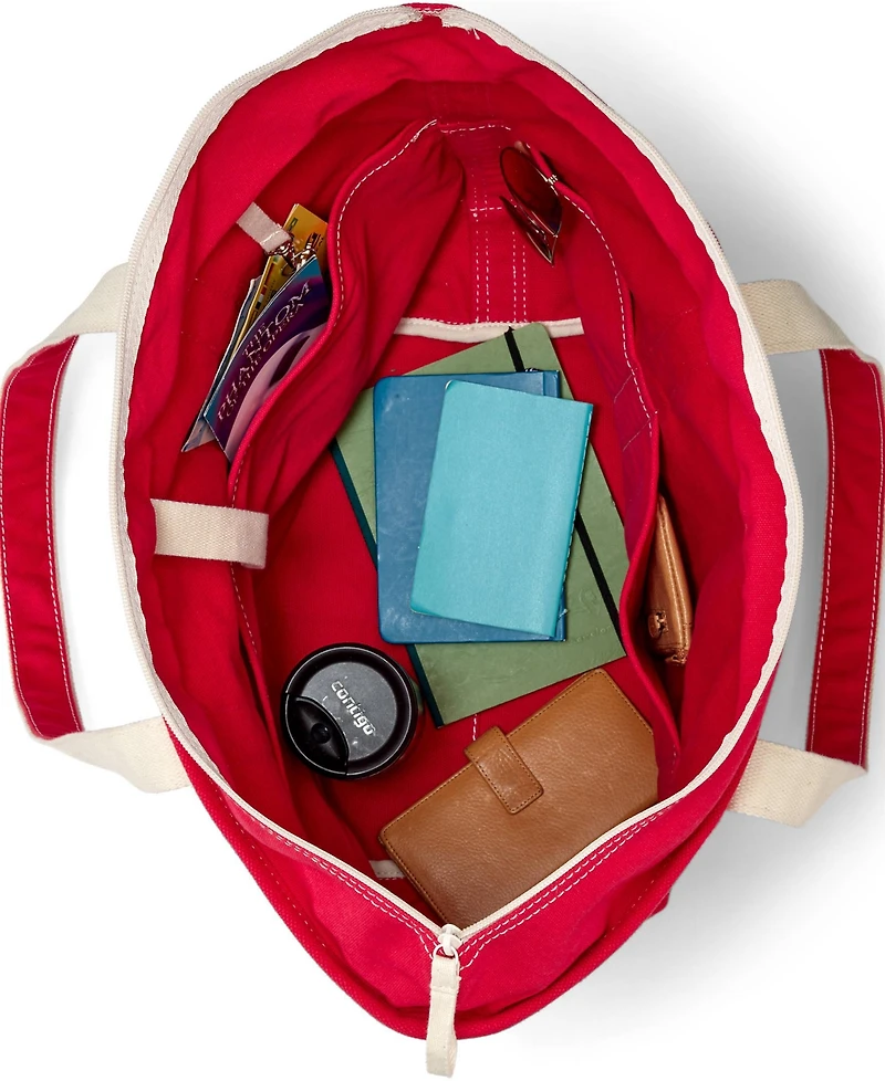 Lands' End Large Solid Color 5 Pocket Zip Top Long Handle Canvas Tote Bag