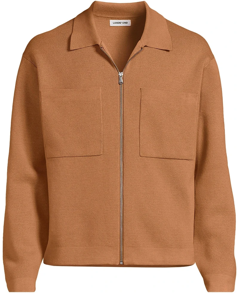Lands' End Men's Long Sleeve Fine Gauge Cotton Full Zip Chore Coat
