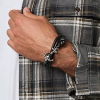 Lucky Brand Mens Black Leather Anchor Wrap Bracelet with Adjustable Fit