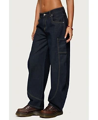 Edikted Womens Aden Contrast Stitch Barrel Jeans