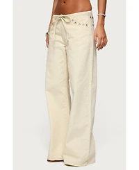 Edikted Womens Grommet Tie Waist Low Rise Jeans
