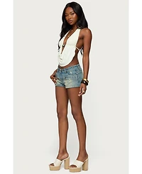 Edikted Women's Tulie Grommet Distressed Denim Shorts