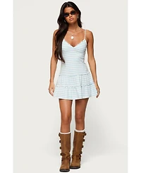 Edikted Women's Tiered Ruffle Striped Mini Dress