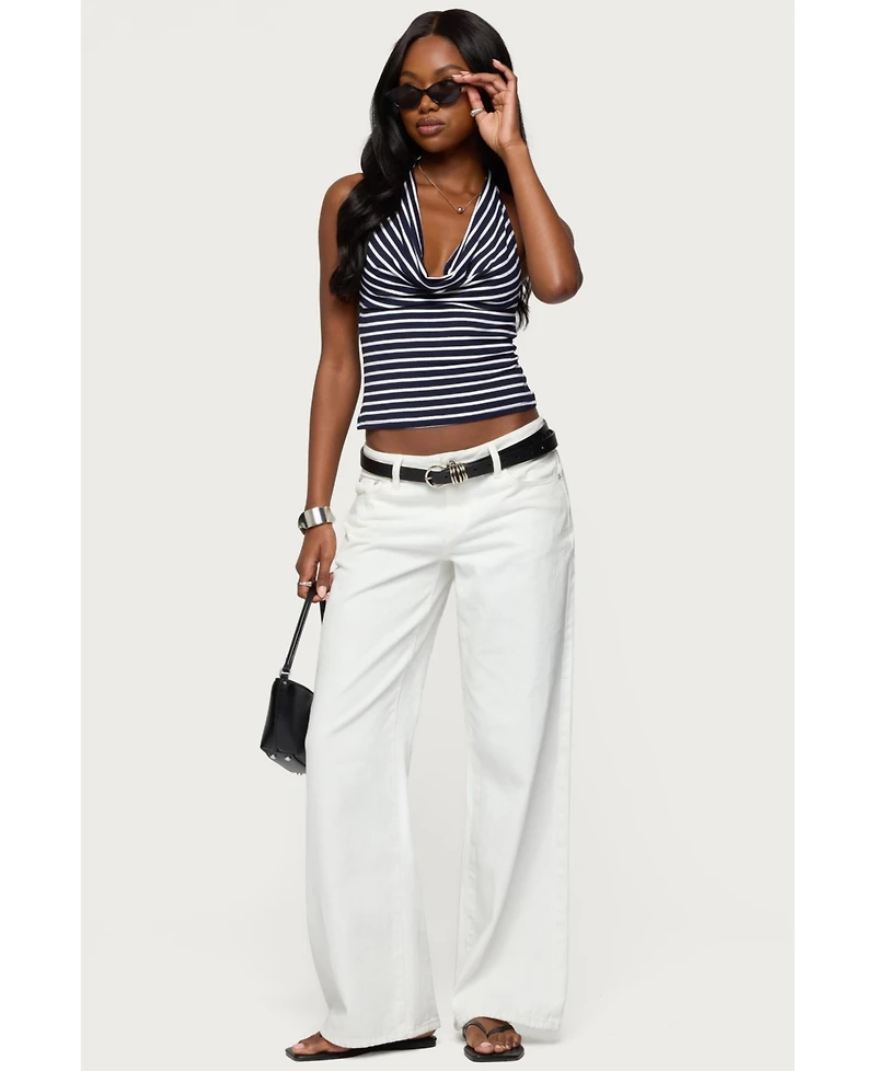 Edikted Womens Striped Cowl Neck Halter Top