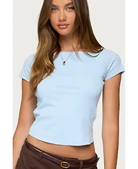 Edikted Womens Marina Raglan Stripey T Shirt