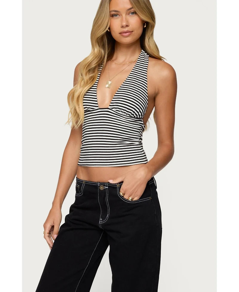 Edikted Women's Sage Striped Halter Top