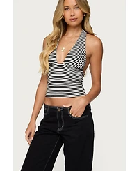 Edikted Women's Sage Striped Halter Top