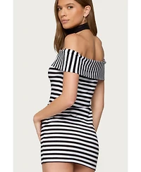 Edikted Women's Zivi Fold Over Striped Mini Dress