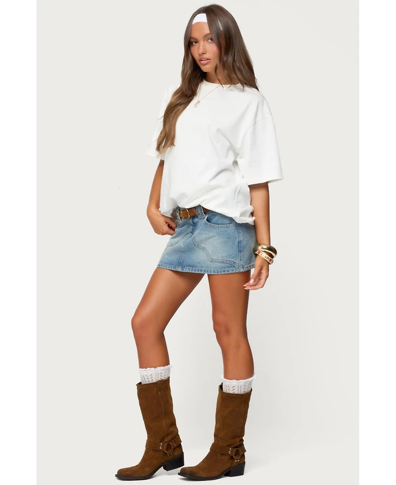 Edikted Womens Tory Western Denim Mini Skirt