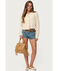Edikted Women's Aria Striped Fuzzy Knit Cardigan