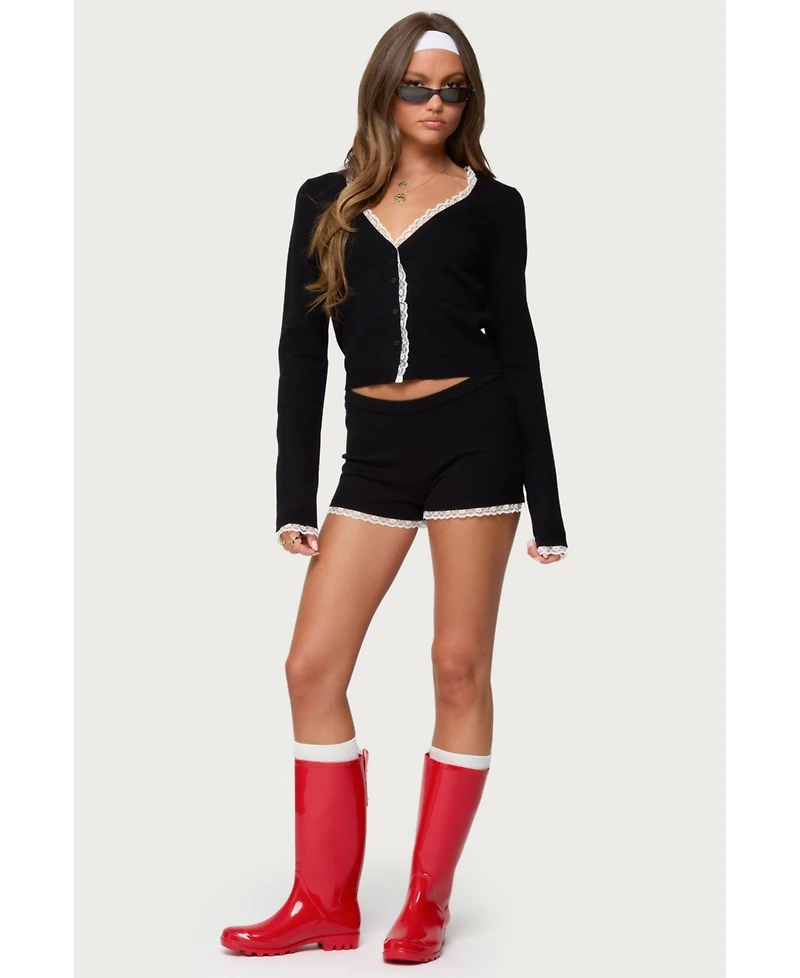 Edikted Women's Sansa Lacey Knit Micro Shorts