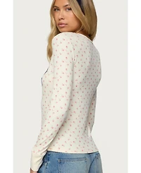 Edikted Womens Cali Floral Ribbed Long Sleeve T Shirt