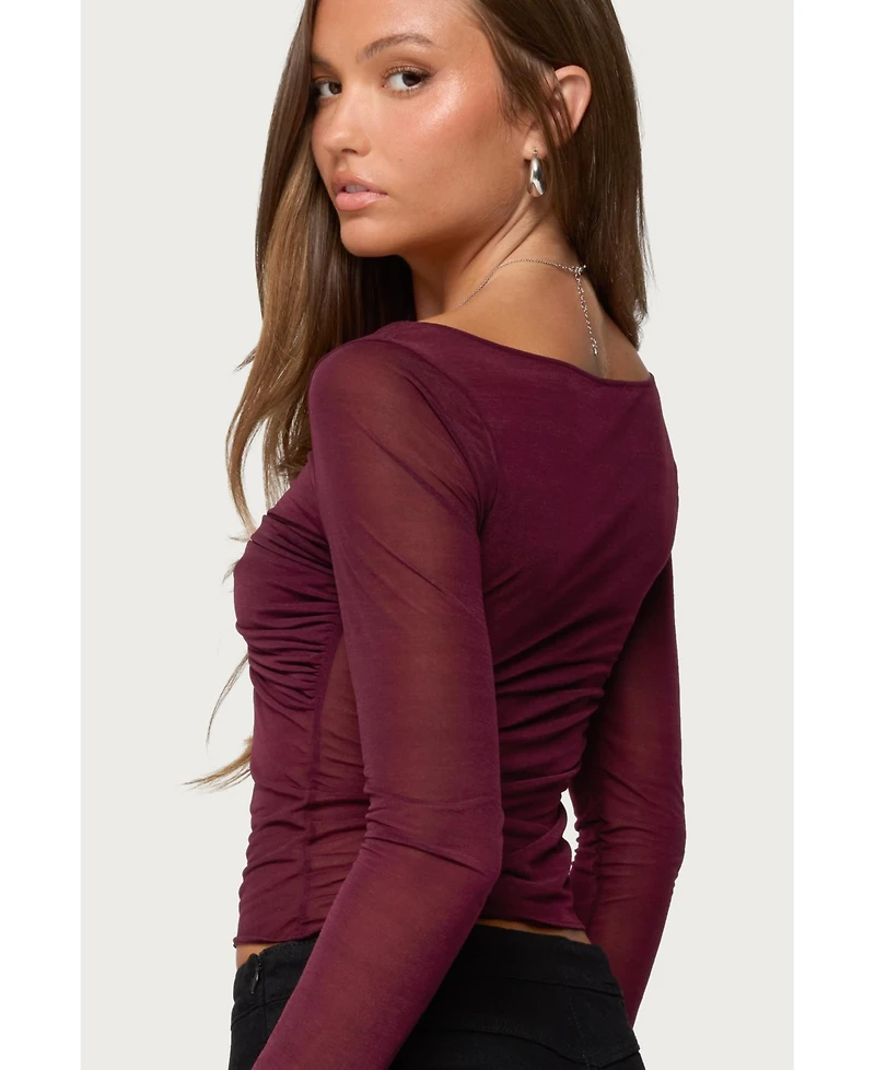 Edikted Women's Oona Sheer Gathered Long Sleeve Top