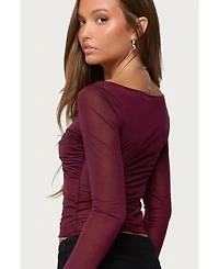 Edikted Women's Oona Sheer Gathered Long Sleeve Top