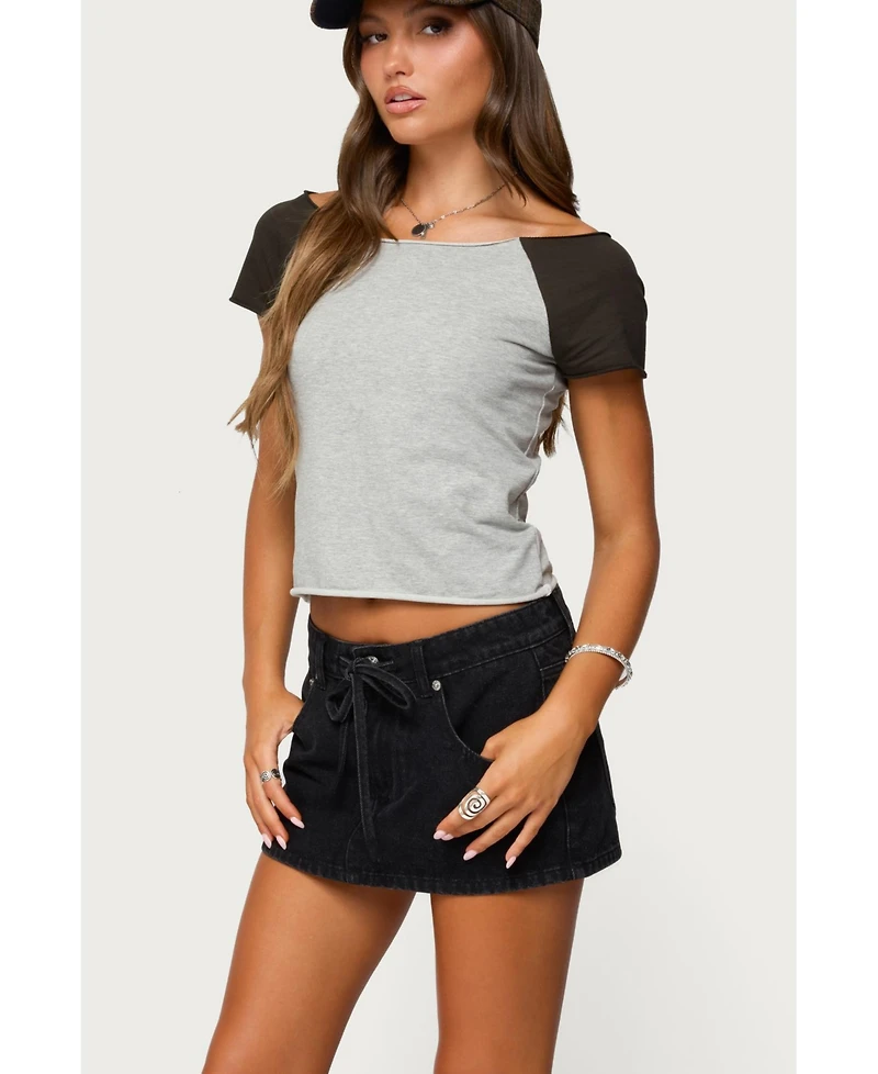 Edikted Womens Liva Contrast Raglan T Shirt
