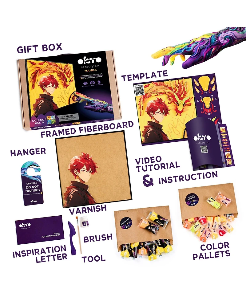 Wise Elk Okto Manga Elements - Fire - 3D Clay Canvas Kit (11.8×15.7 in)