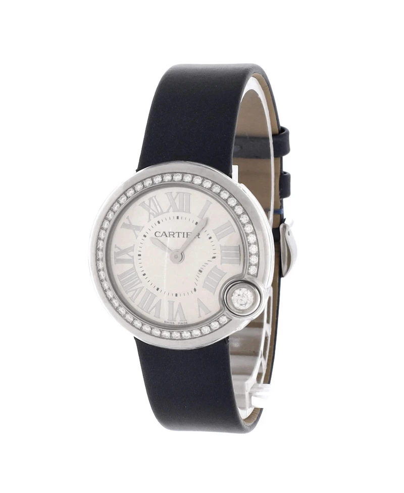 Pre-Owned Cartier Ballon Blanc de Cartier Quartz Watch in Stainless Steel and Satin with Diamond Bezel 30mm