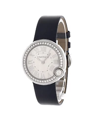 Pre-Owned Cartier Ballon Blanc de Cartier Quartz Watch in Stainless Steel and Satin with Diamond Bezel 30mm