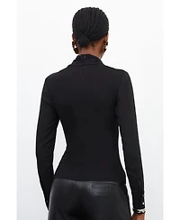 Karen Millen Women's Jersey And Georgette Mix High Neck Top