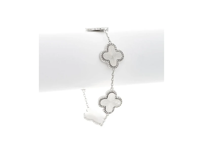 Rhodium Plated Five Station Flower Bracelet