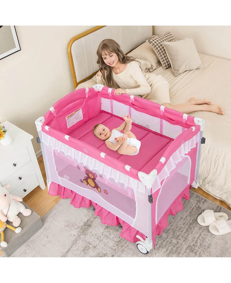 Costway Portable Baby Playpen Crib Cradle Changing Pad Mosquito Net Toys